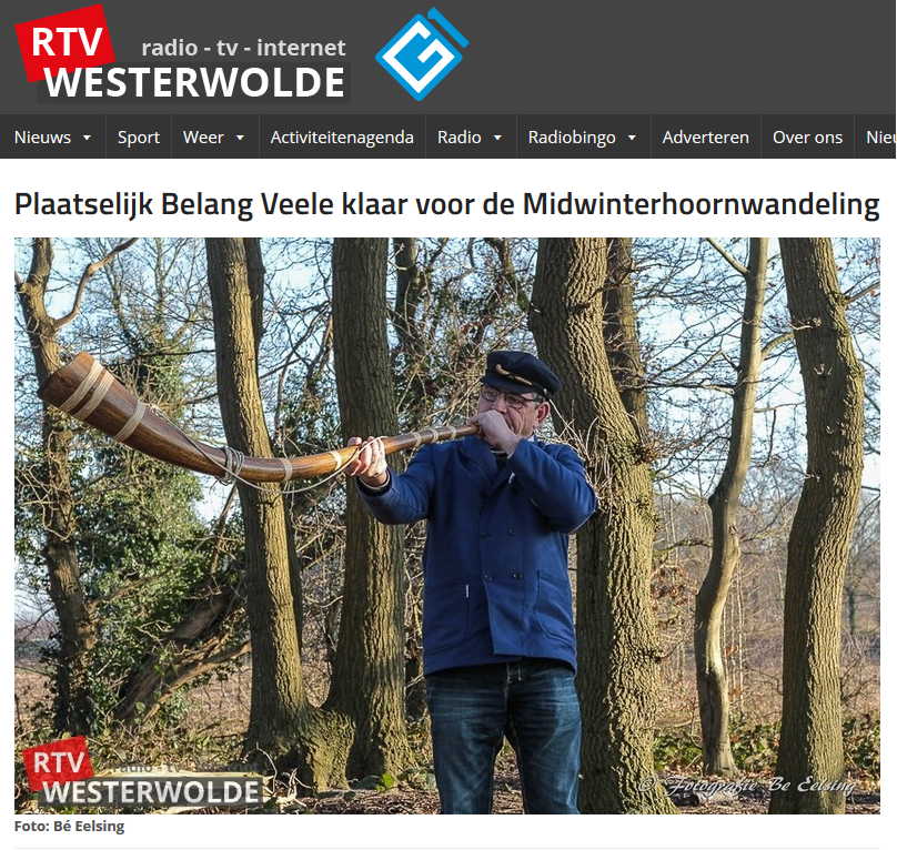 Eén van de vele webartikelen van RTV Westerwolde; deze is van 27-12-2019 “Plaatselijk Belang Veele klaar voor de Midwinterhoornwandeling”    (klik voor vergroting)